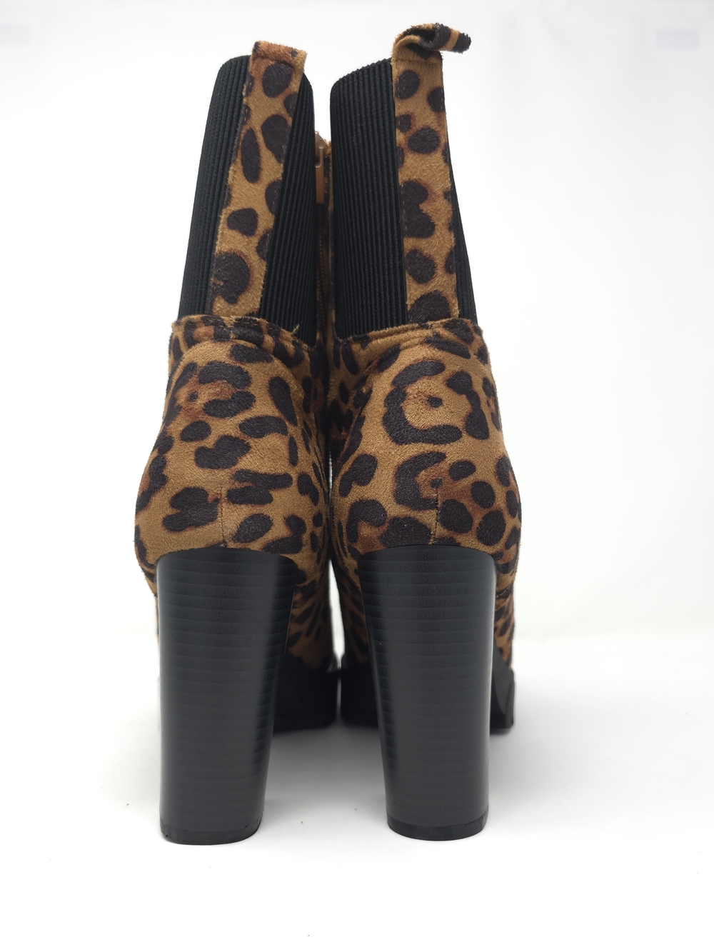 Leopard Print Chunky Heel Ankle Boots Faux Suede Lace Up Platform Zipper Trendy - Picture 6 of 12